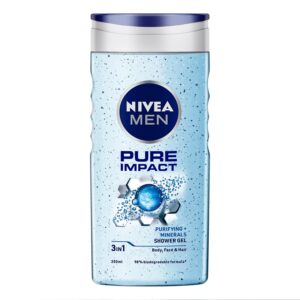 nivea men pure impact 3 in 1 shower gel body face hair 250ml